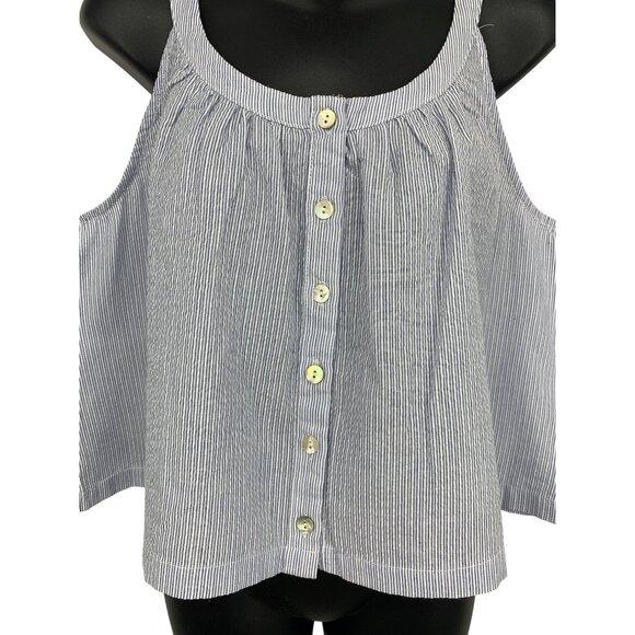 Allie Rose Women Medium Stripe Sleeveless Button Scoop Top Blouse Linen New - Picture 3 of 9